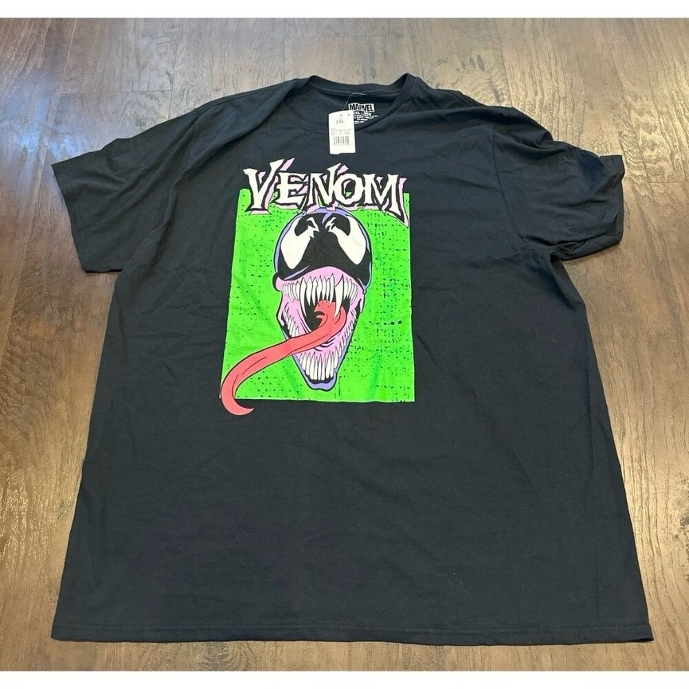NWT Marvel Venom Neon Green Graphic Cotton Black T-Shirt Men's Size 2XL Tee